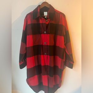 NWOT H&M Red & Black Plaid Long Sleeve Button Down Shacket, M